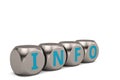 The word info letter on steel dices.3D illustration. Royalty Free Stock Photo