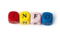 Word info on multicolored wooden cubes