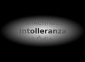 Word intolerance highlighted by light, gray tones, italian, isolated.