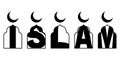 word is ISLAM. Vector decorative object window with the moon