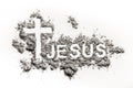 Word Jesus and christian cross or crucifix made in ash Royalty Free Stock Photo