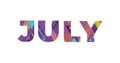 July Concept Retro Colorful Word Art Illustration