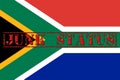 Word Junk Status stamped across the South African Flag