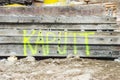 The word `kaputt` broken sprayed at construction site Royalty Free Stock Photo