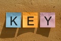 The word KEY is written on the sticky notes on the wall Royalty Free Stock Photo