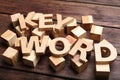 Word KEYWORD made of letters and cubes on background