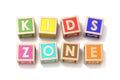 Word KIDS ZONE made of wooden blocks toy 3D Royalty Free Stock Photo