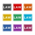 Word Law written on sign, color set Royalty Free Stock Photo