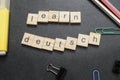 Word LEARN DEUTSCH written on wood block Royalty Free Stock Photo