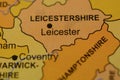 The word LEICESTER, England, on the map Royalty Free Stock Photo