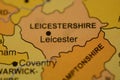 The word LEICESTER, England, on the map Royalty Free Stock Photo