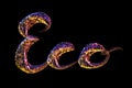 The word lettering Eco made by colorful circles of confetti isolated on black background