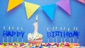 Word from the letters of happy birthday candles for a one-year-old child with the number one. Copy space Happy birthday greetings Royalty Free Stock Photo