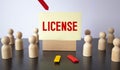 the word license is written on a notepad and deed background with pencils.