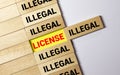 the word license is written on wooden cubes on a white background.