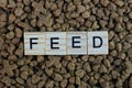 word lies on brown dry animal feed