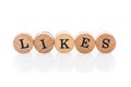 Word Like from circular wooden tiles with letters children toy.