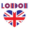 Word London and heart - Flag of the Great Britain. Trendy geometric font. Royalty Free Stock Photo