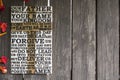 Word of the Lord`s Prayer on the old weathered wooden plank w