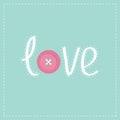 Word love applique with dash line thread and pink button Flat design