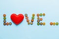 The word love collection of stationery multicolored buttons, love theme