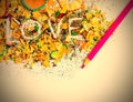 The word Love on colored pencil shavings Royalty Free Stock Photo