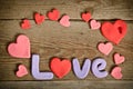 Word Love composition on the wooden board