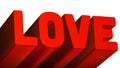 Word Love in 3D In Red on White Background