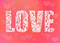 Word LOVE. Decorative Font with swirls and floral elements on a