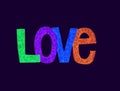 word love drawn with colored markers.