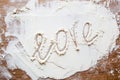 The word love on the flour