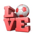 Word LOVE with football soccer ball 3D Royalty Free Stock Photo