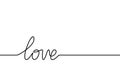 Word love handwritten continuous line. Single outline. Hand drawn contour script. Drawing calligraphy. Design love prints. Lineart