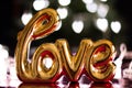 Word Love with Heart shaped neon lights background Royalty Free Stock Photo