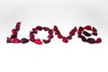 Word love laid out from artificial flowers on a white background Royalty Free Stock Photo