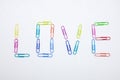 LOVE word made from colorful paperclips, Closeup Royalty Free Stock Photo