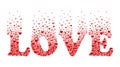 Word `Love` made of coral hearts. Valentine`s Day symbol