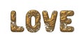 The Word Love Made of Gold and Eroded Isolated on White Background Royalty Free Stock Photo