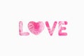 Word love made of pink feathers isolated on white background Royalty Free Stock Photo