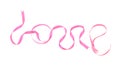 Word LOVE made of pink ribbons on white background