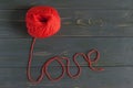 The word love is made of red yarn. the concept of love and happiness Royalty Free Stock Photo