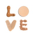 Word Love made from samples of foundation, concealer and powder