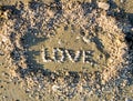 Word love made from sea stones Royalty Free Stock Photo
