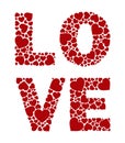 Word `love` made of small hearts