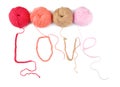 Word LOVE made of threads and colorful knitting yarn on white background Royalty Free Stock Photo
