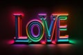 The word love in neon letters, ai generative illustration