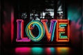 The word love in neon letters, ai generative illustration