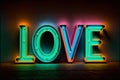 The word love in neon letters, ai generative illustration