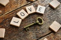 The Word Love with Old Vintage Key