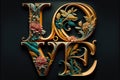 The word love in ornamented capital letters, ai generative illustration